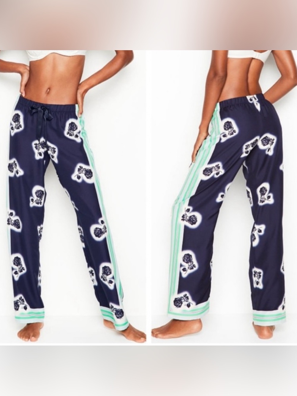 Victoria's Secret Navy Blue & Rose Pajama Lounge Pants